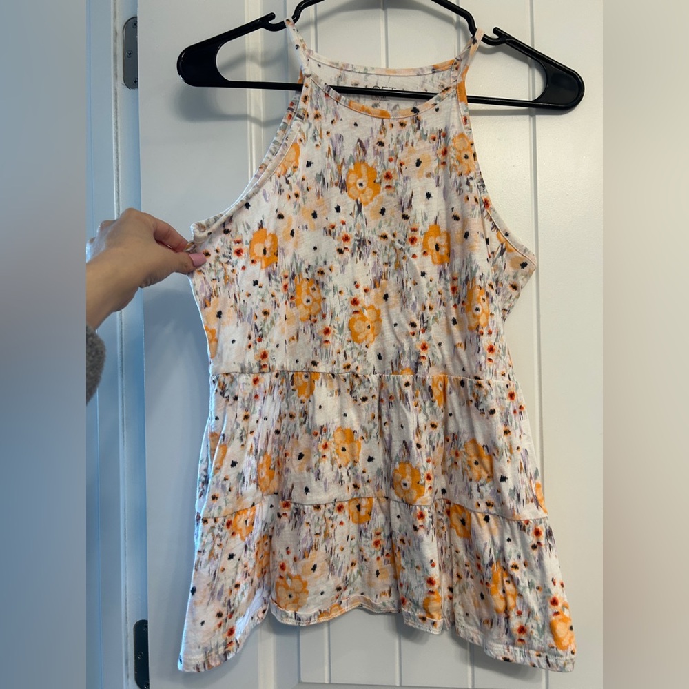 LOFT Floral Tank Top - Orange and White